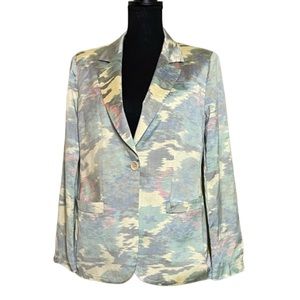 Armani Collezioni Vintage Silk Blazer in Army Green Camo Watercolor